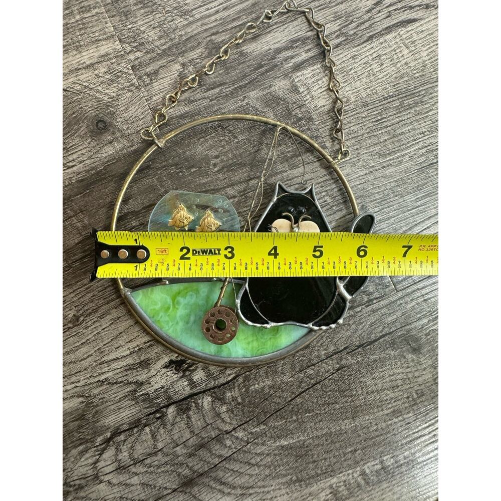 Primitive Black Cat Sun Catcher Stained Glass Window Fish Bowl Handmade 6 INCH - Picture 6 of 14